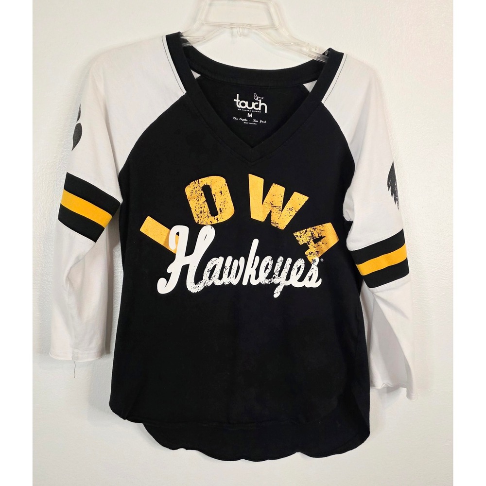 Touch by Alyssa Milano Iowa Hawkeyes Raglan V-Neck Shirt Black White Medium